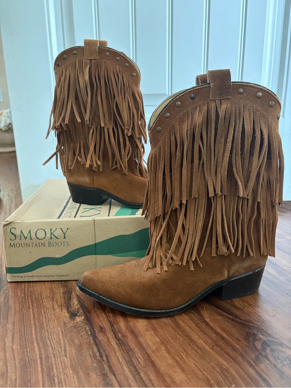 Brown Suede Fringe Western Boots